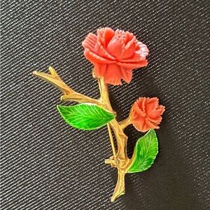 Vintage, Elegant Gold and Red Floral Brooch